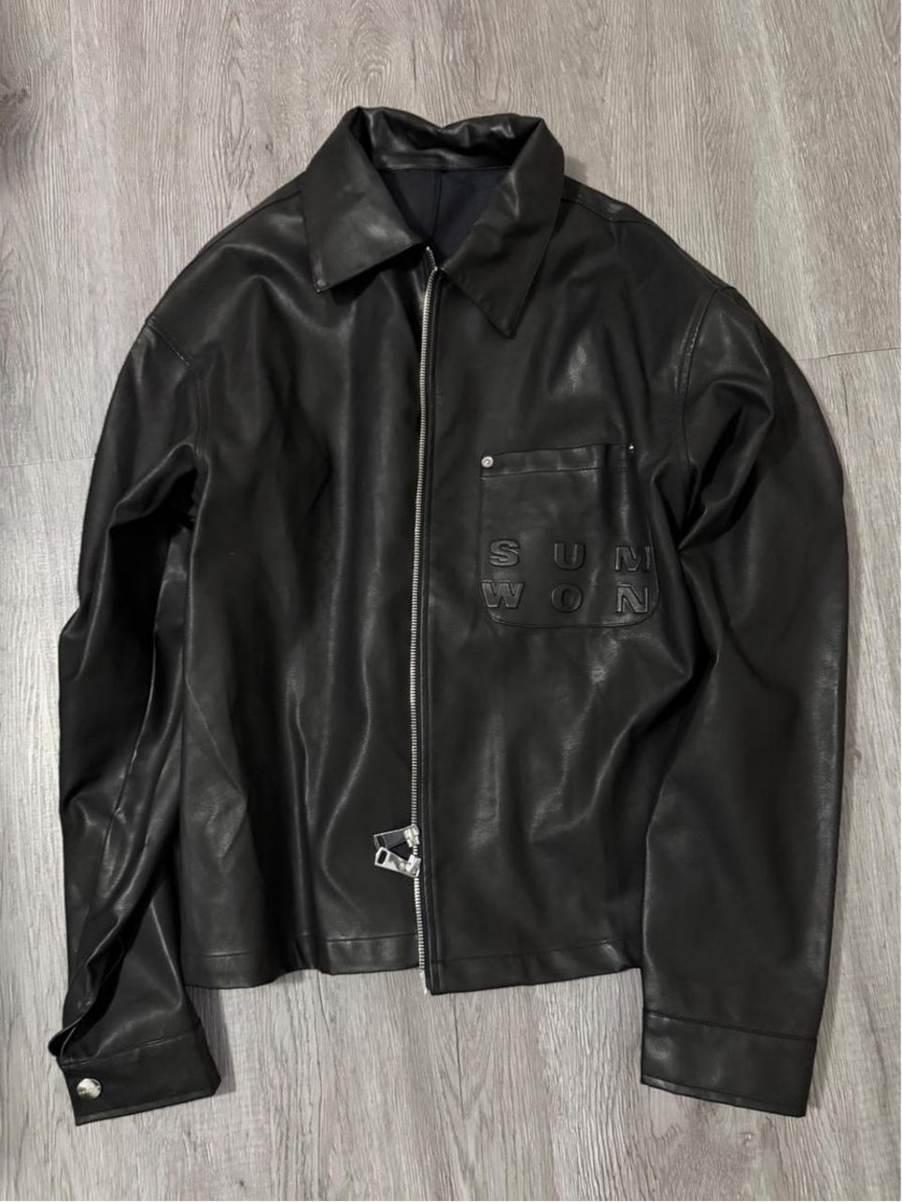 Black Leather Zip-Up Bomber Jacket